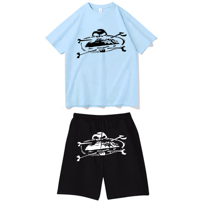 Letter-print hip-hop streetwear set
