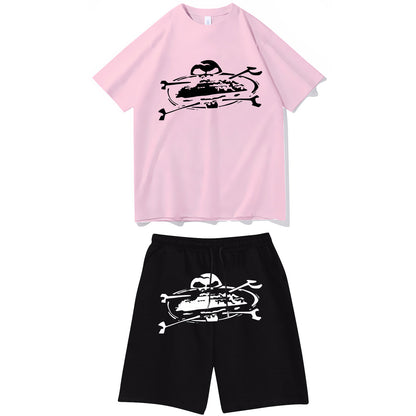 Letter-print hip-hop streetwear set