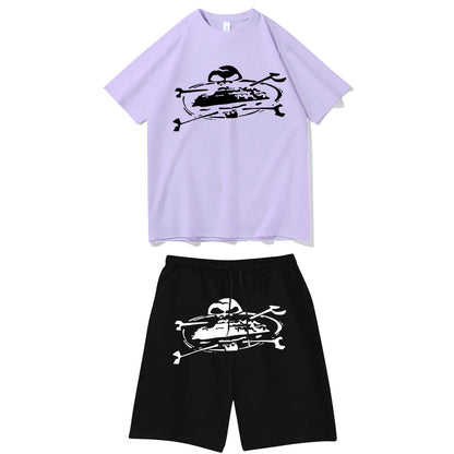 Letter-print hip-hop streetwear set