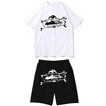 Letter-print hip-hop streetwear set