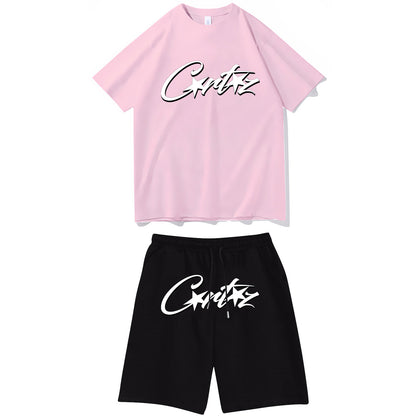 Letter-print hip-hop streetwear set