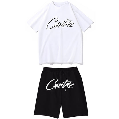 Letter-print hip-hop streetwear set