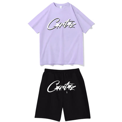 Letter-print hip-hop streetwear set