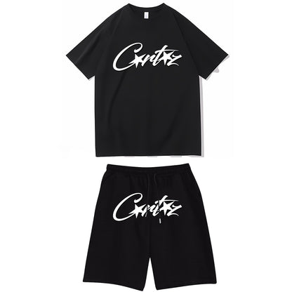 Letter-print hip-hop streetwear set