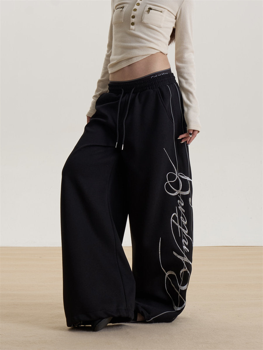 Letter Print Wide-Leg Sweatpants for Women, New Spring and Summer Loose Long Pants, Sports Casual Pants