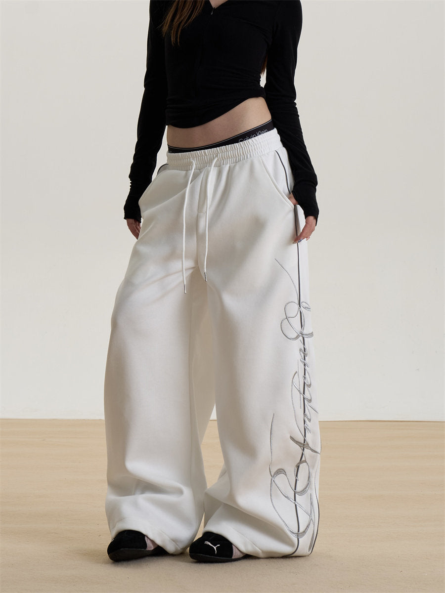 Letter Print Wide-Leg Sweatpants for Women, New Spring and Summer Loose Long Pants, Sports Casual Pants