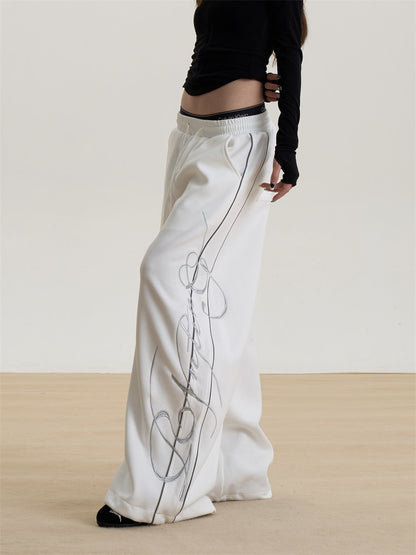Letter Print Wide-Leg Sweatpants for Women, New Spring and Summer Loose Long Pants, Sports Casual Pants
