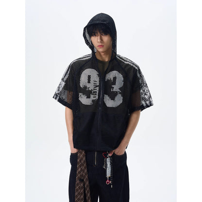 Letter-printed perforated short-sleeved shirt