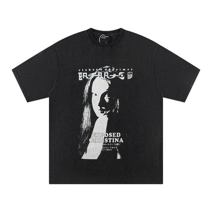 Letter-printed short-sleeved shirt
