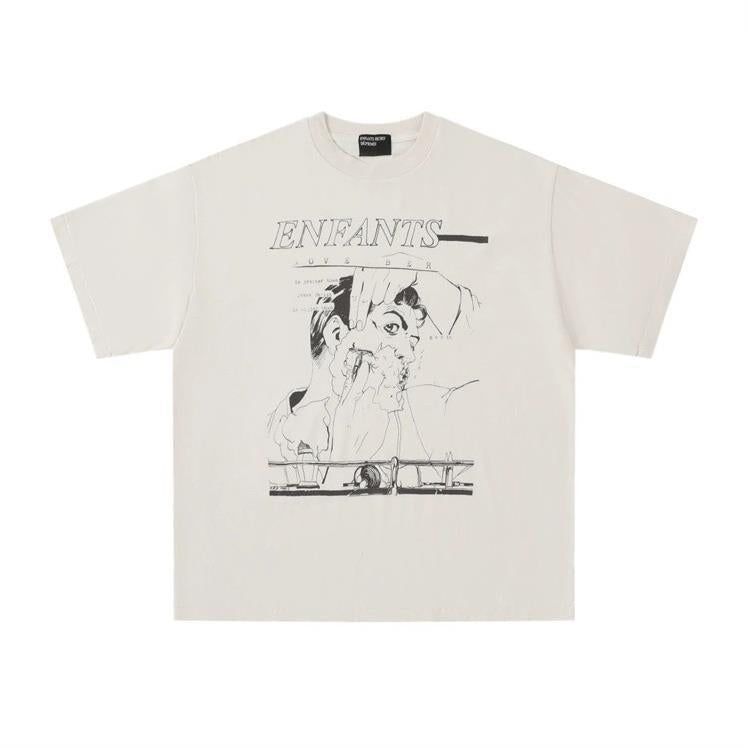 Letter-printed short-sleeved shirt