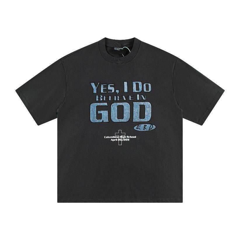 Letter-printed short-sleeved shirt
