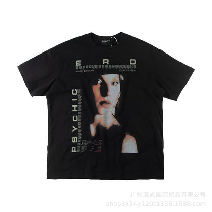 Letter-printed short-sleeved shirt