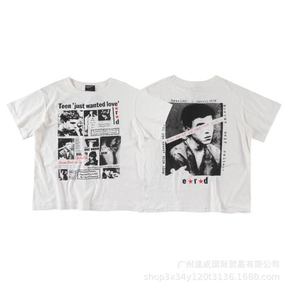 Letter-printed short-sleeved shirt