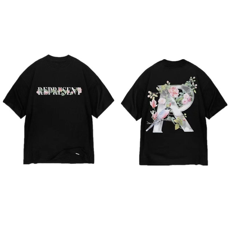 Letter-printed trendy brand short-sleeved shirt