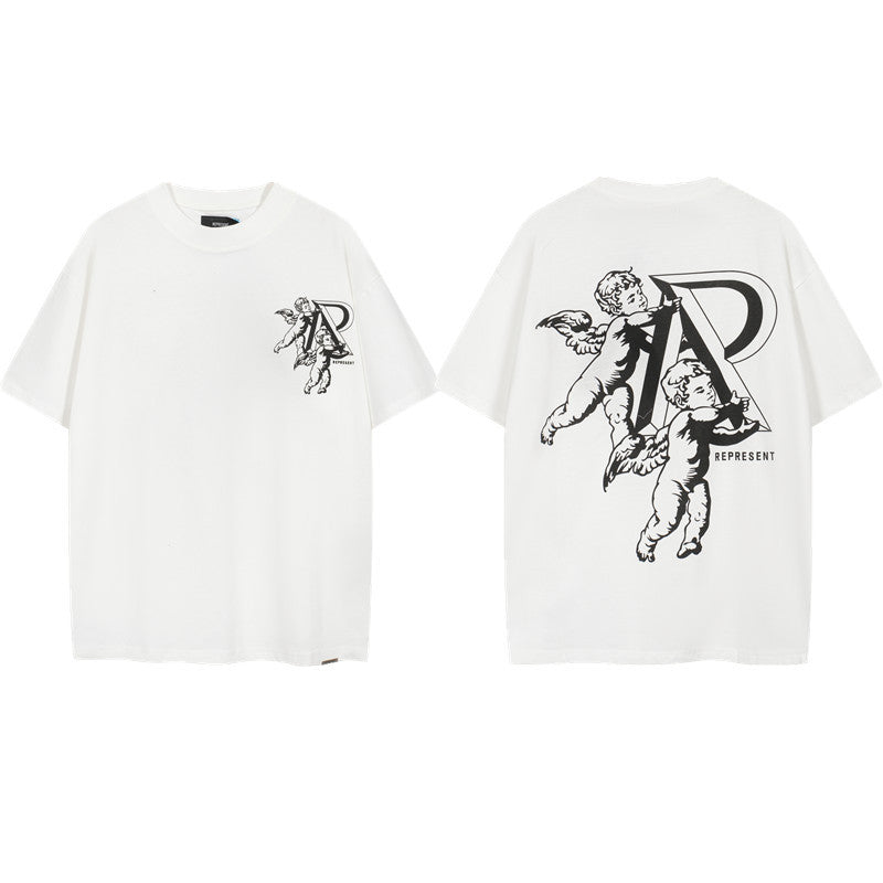 Letter-printed trendy brand short-sleeved shirt