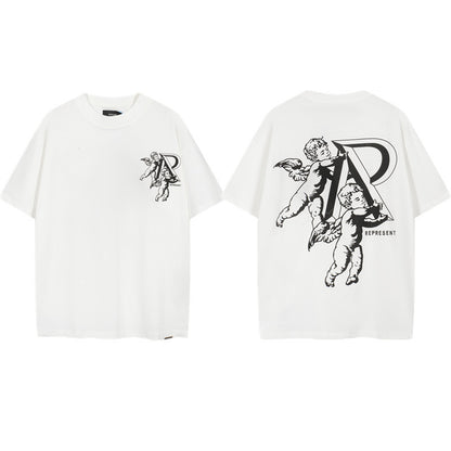 Letter-printed trendy brand short-sleeved shirt