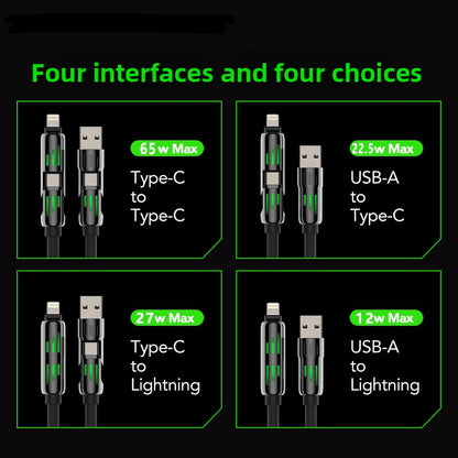 Light Beam Spring Four-in-One Mobile Phone Charging Cable