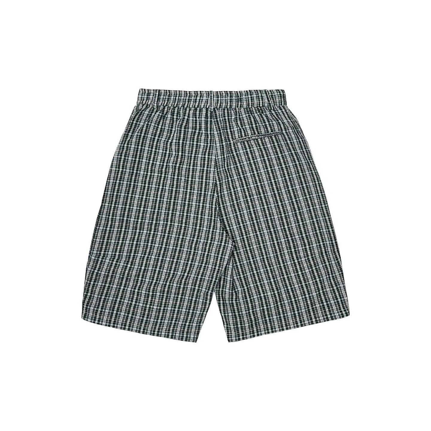 Light Blue and Green Plaid Relaxed-Fit Capri Pants