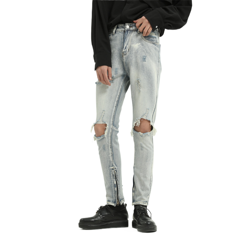 Light Blue Distressed Skinny Jeans for Men