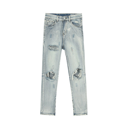 Light Blue Distressed Skinny Jeans for Men