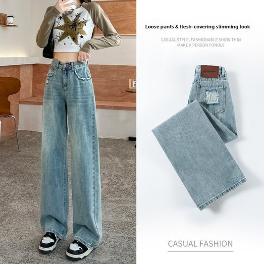 Light blue wide-leg jeans for women