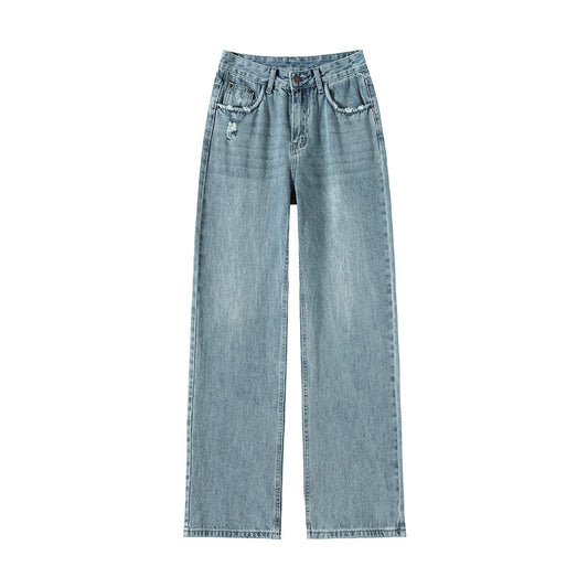 Light blue wide-leg jeans for women