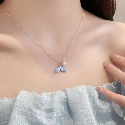 Light Luxury Blue Fishtail Pearl Necklace Women Clavicle Chain