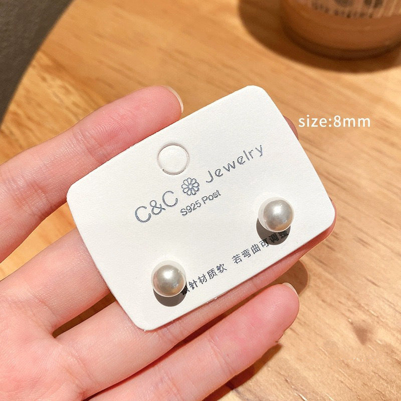 Light luxury silver pearl earrings