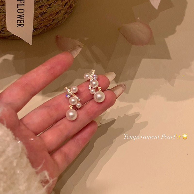 Light luxury silver pearl earrings
