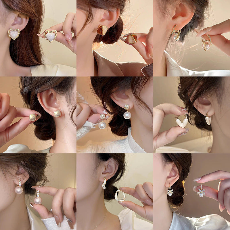 Light luxury silver pearl earrings