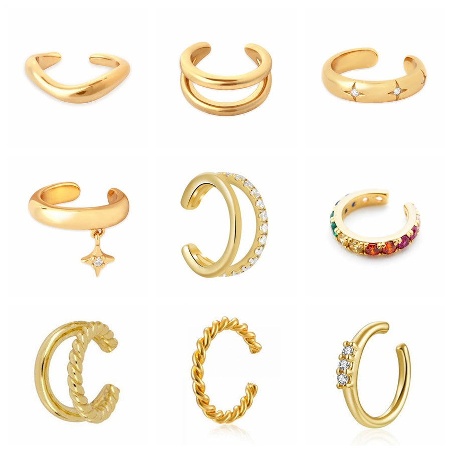 Light Luxury Zircon Inlaid 18K Gold Copper Ear Clip for Unisex
