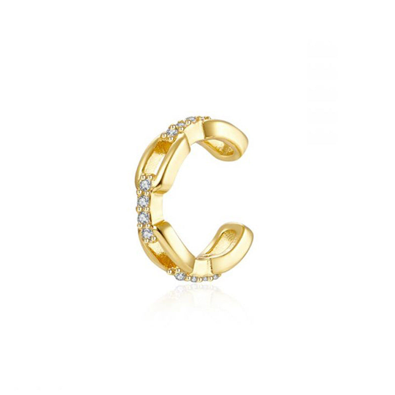 Light Luxury Zircon Inlaid 18K Gold Copper Ear Clip for Unisex