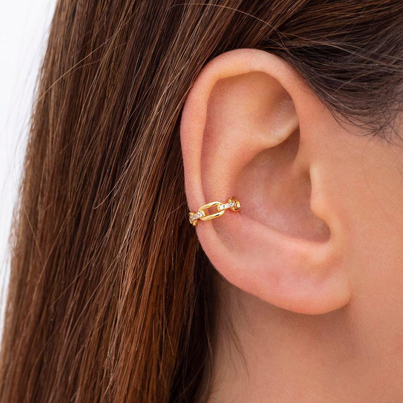 Light Luxury Zircon Inlaid 18K Gold Copper Ear Clip for Unisex