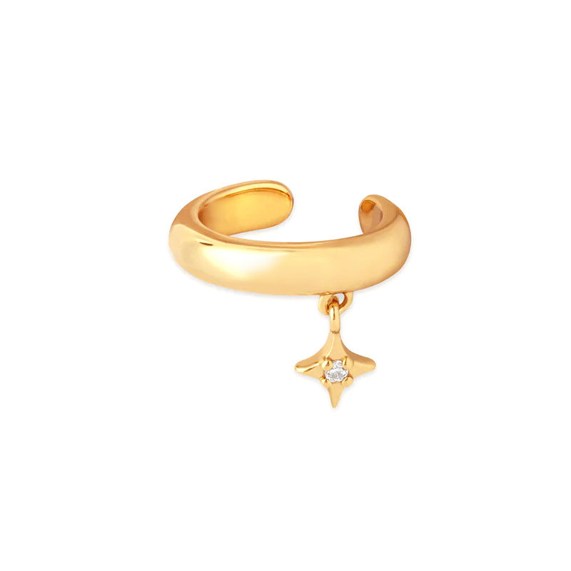 Light Luxury Zircon Inlaid 18K Gold Copper Ear Clip for Unisex