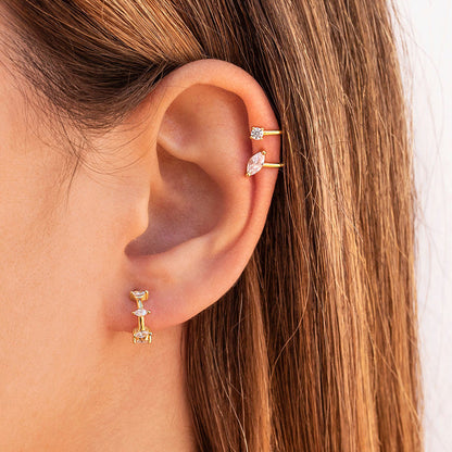 Light Luxury Zircon Inlaid 18K Gold Copper Ear Clip for Unisex