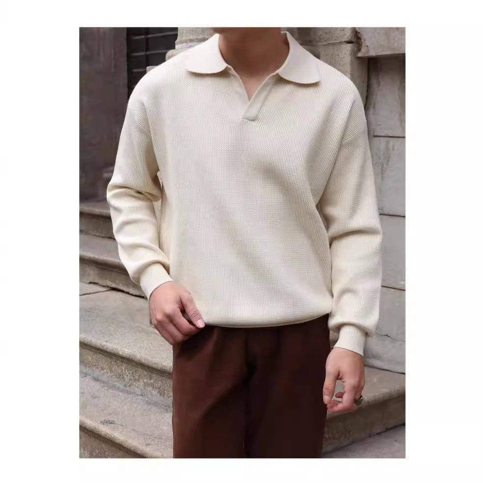 Light-mature style V-neck knitted pullover sweater