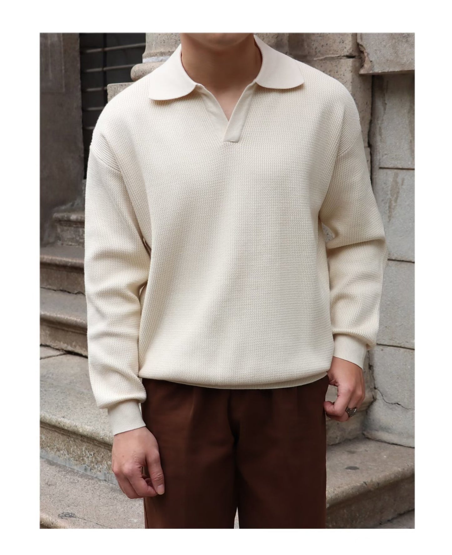 Light-mature style V-neck knitted pullover sweater
