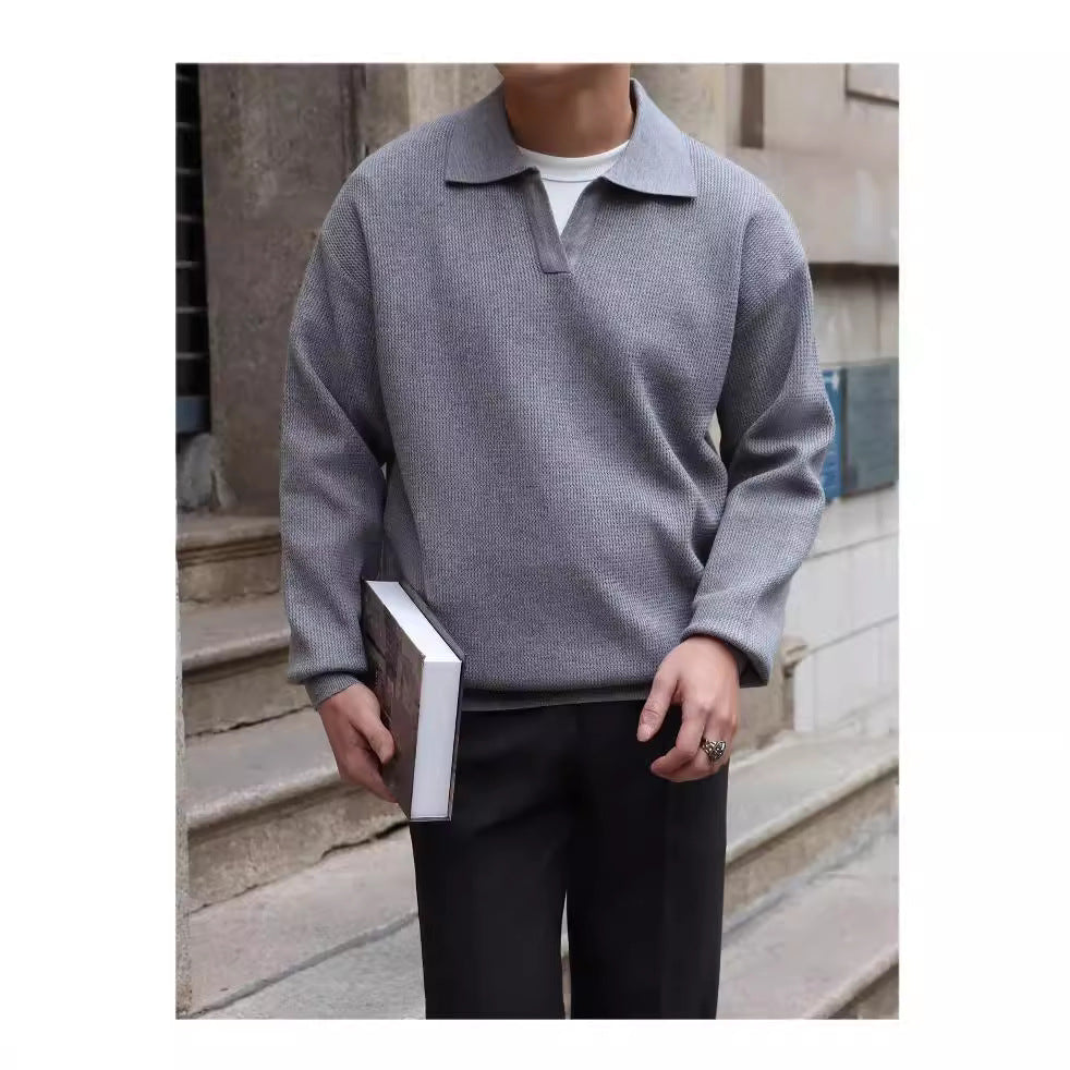Light-mature style V-neck knitted pullover sweater