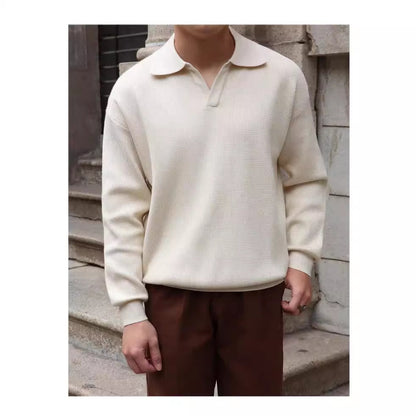 Light-mature style V-neck knitted pullover sweater