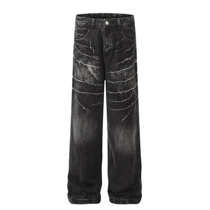 Lightning stripe washed straight leg jeans