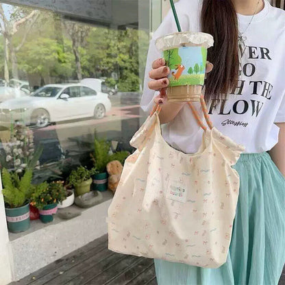 Lightweight Canvas Tote Bag with Decorative Charm