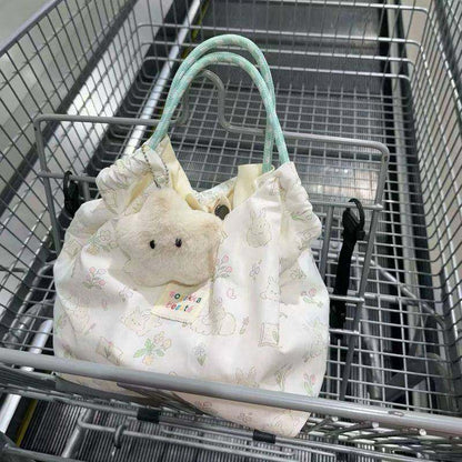 Lightweight Canvas Tote Bag with Decorative Charm