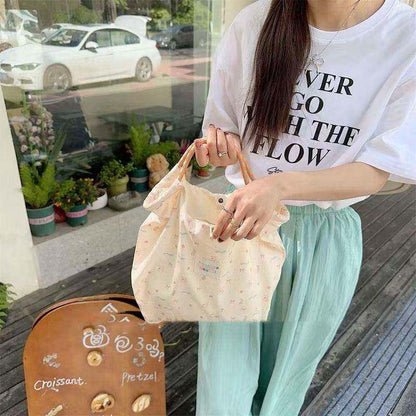 Lightweight Canvas Tote Bag with Decorative Charm