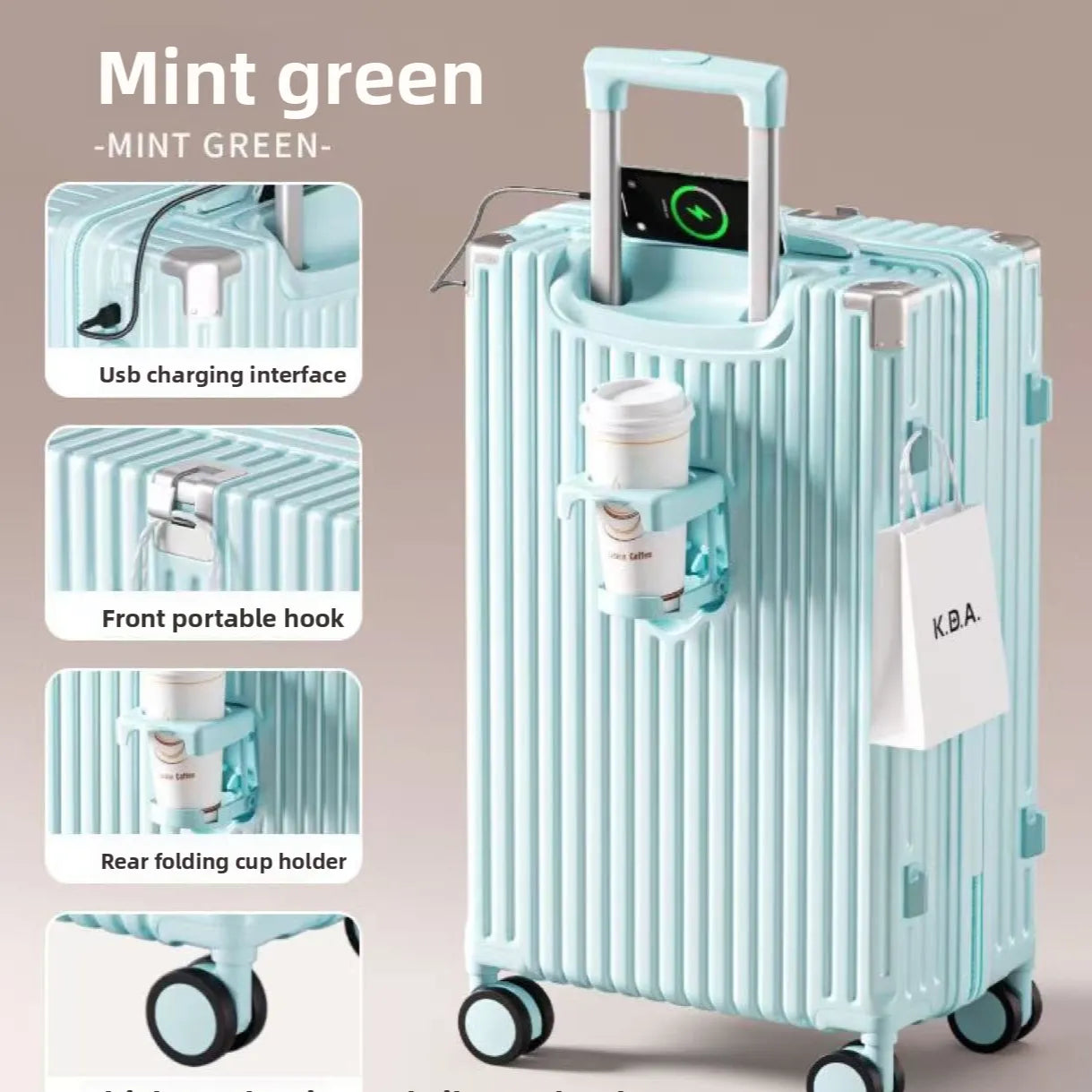 Lightweight Carry-On Suitcase with USB Port and Silent Wheels