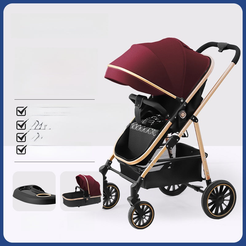 Lightweight foldable baby stroller that can be used in sitting or reclining positions