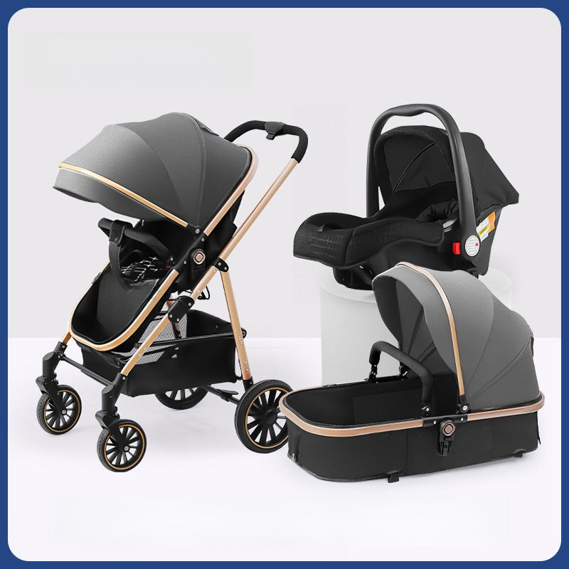 Lightweight foldable baby stroller that can be used in sitting or reclining positions