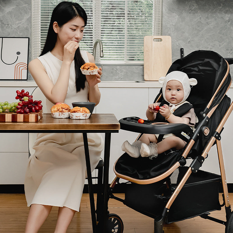 Lightweight foldable baby stroller that can be used in sitting or reclining positions