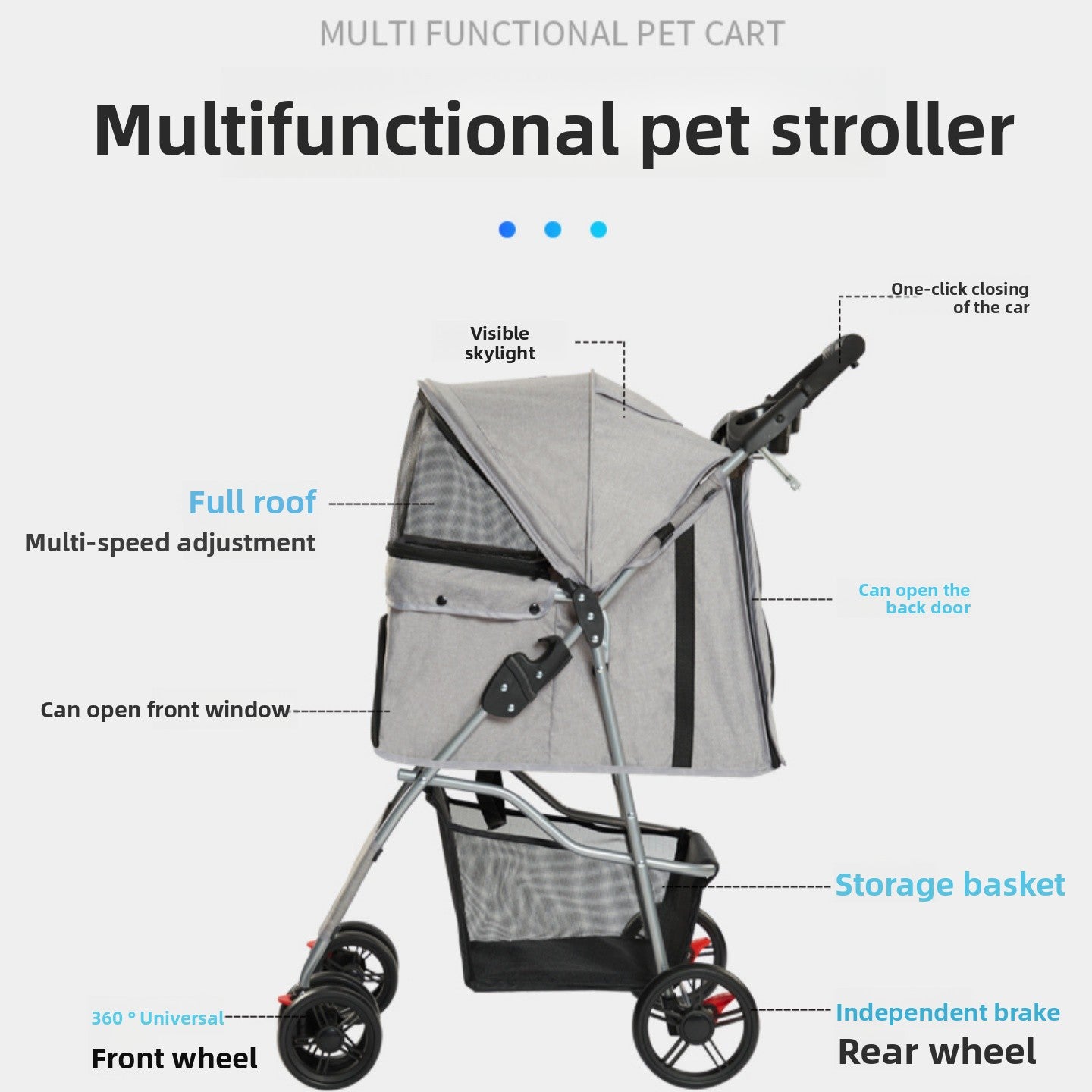 Lightweight folding pet stroller