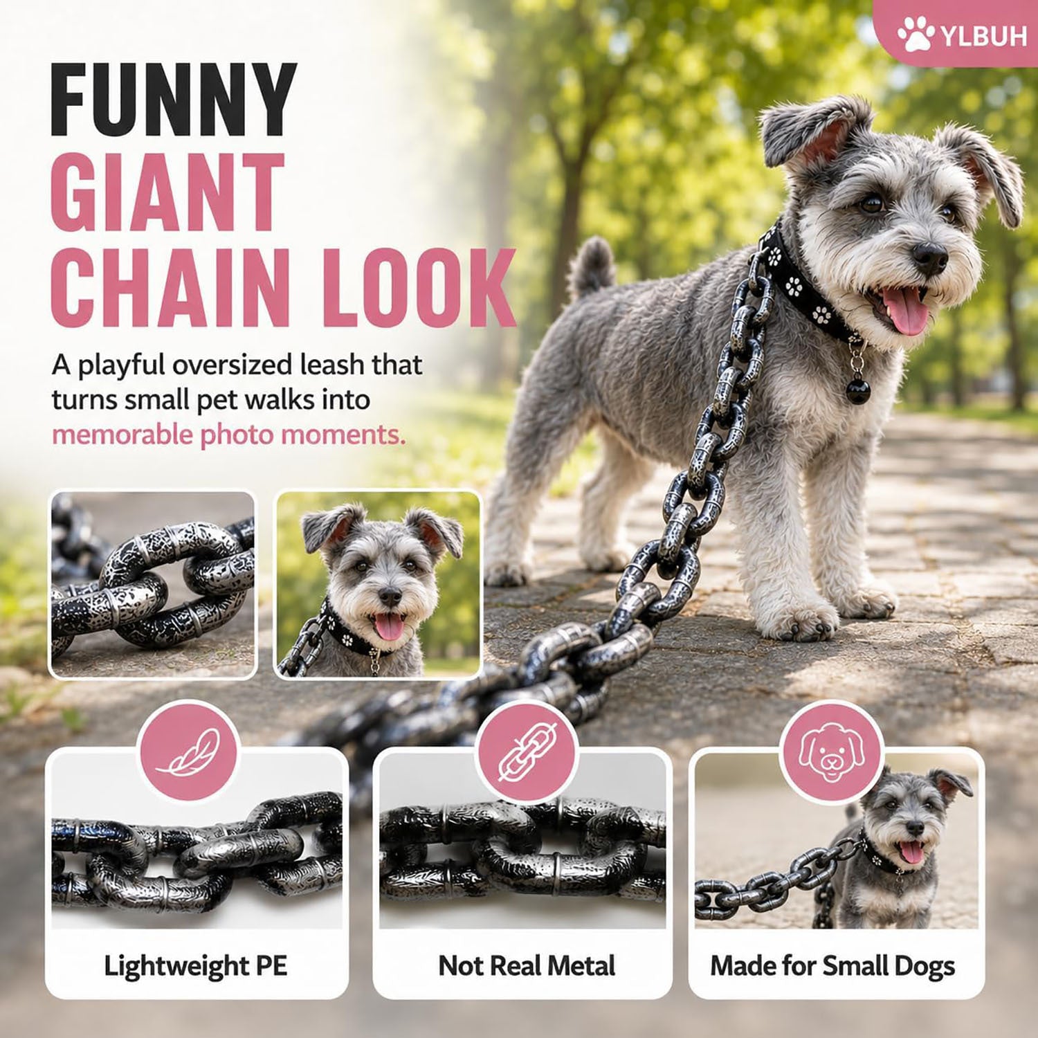 Lightweight Plastic Imitation Heavy-Duty Pet Leash, Funny Realistic Giant Chain Dog Leash, Suitable for Small Dogs and Cats