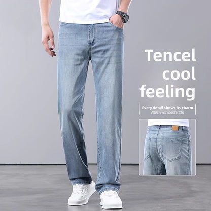 Lightweight Tencel Jeans Straight Wide-Leg Pants